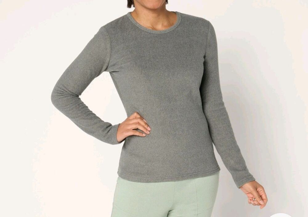 Cuddl Duds Size Med Heather Gray Base Layers Fleecewear With Stretch Top